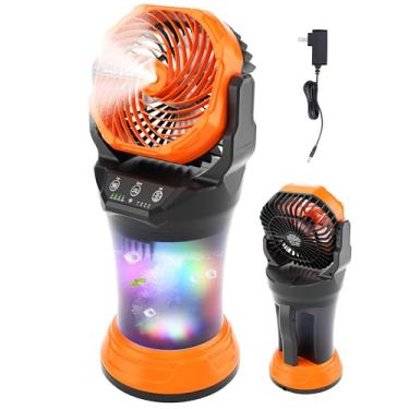 Imagem de TDLOL Ventilador de acampamento operado por bateria Ventilador de nebulização externo portátil X65 preto-laranja