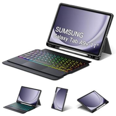 Imagem de WERNURPAI Capa Com Teclado Trackpad Para Samsung Galaxy Tab A9 Plus/A9+ 11 Polegadas 5G 2023 Sm-X210/X216/X218, Capa Fina E Portátil Com Suporte Removível, Teclado Retroiluminado Em 7 Cores Para Tab