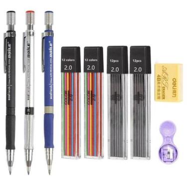 Imagem de Kit 3 lapiseiras com 2 refil grafite 2 refil colorido 2.0 - LUYKE