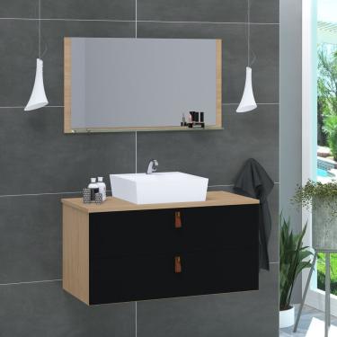 Imagem de Conjunto Gabinete De Banheiro Berlim 80 Cm Freijo Preto