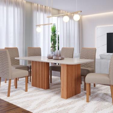 Imagem de Sala De Jantar Ester 180cm Com 6 Cadeiras Clarice Wood Cinamomo Bege