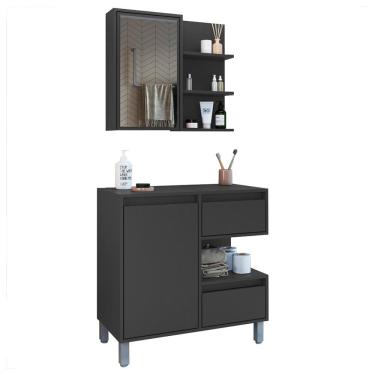 Imagem de Gabinete Suspenso 80 Cm E Espelheira Cj2001 Grafite Faem Grafite