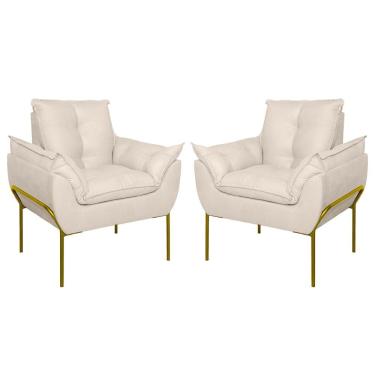 Imagem de Kit 02 Poltronas Base Metal Dourada Sala Quarto Balaqui Decor Bege