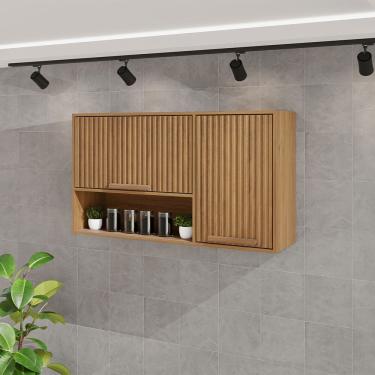 Imagem de Armário Aéreo Cozinha Flórida Porta Báscula Ripado Salleto Cinamomo