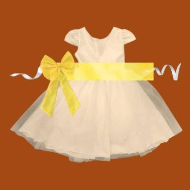 Imagem de Vestido longo Off White com Faixa e Laço AMARELO CLARO Infantil Festa 