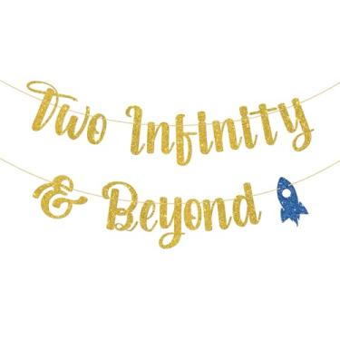 Imagem de WeBenison Dois Banners Infinity & Beyond, Foguete Espacial, Decoração Para Festa Infantil De 2 Anos Meninos E Meninas, Glitter Dourado