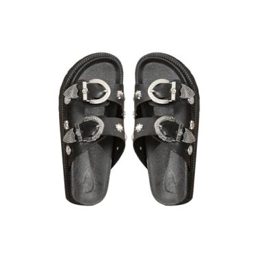 Imagem de OYOANGLE Sandálias Femininas Com Salto Alto E Fivela Dupla, Plataforma Da Moda, Sem Cadarço, Pretas, 7