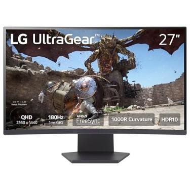 Imagem de LG Monitor Gamer Curvo Ultragear 27Gs60Qc-B De 27 Polegadas Qhd (2560X1440), 180Hz, 1Ms, 1000R, Amd Freesync, Hdr10, Hdmix2, Displayport, Design Sem Bordas, Estabilizador Preto, Retículo, Contador F