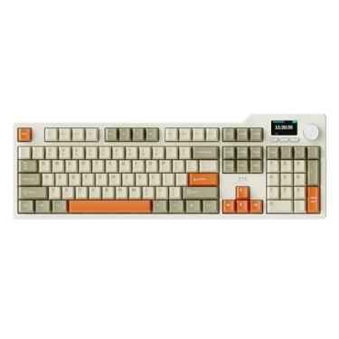 Imagem de Odpaltoy Teclado Mecânico Hot-Swappable Ajazz Ak35I V3 Tamanho Completo Com Tela Tft E Botão, Conexão 2.4G/Bt/Usb-C, Retroiluminação Rgb Para Jogos Escritório, Bateria De 8000 Mah (Cinza, Bege Laran