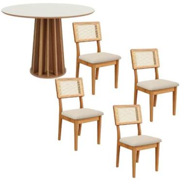 Imagem de Mesa de Jantar Base Ripada 105cm com 4 Cadeiras 100% MDF - Casa Lar SJ