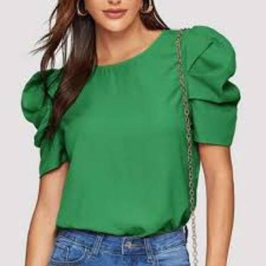 Imagem de Blusa feminina prinçada no ombro cor verde tam PP ao XG - Colmeia
