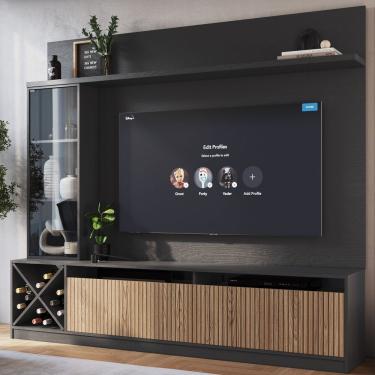 Imagem de Rack Impressão Ripado Com Painel Para Tv Até 60 Polegadas Adega E Cristaleira Capri Quiditá Grafite/Brise