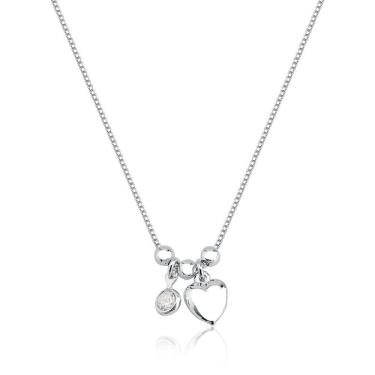 Imagem de Colar Bolas 3mm Coração E Ponto De Luz Prata 925