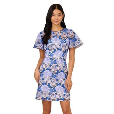 Imagem de Adrianna Papell Vestido curto feminino bordado floral, Azul multi, 38