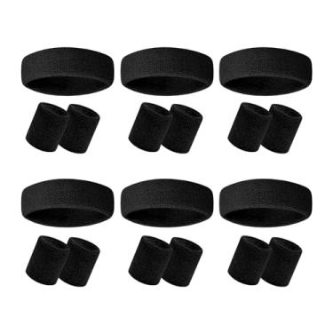 Imagem de O conjunto de 18 pulseiras pretas inclui 6 faixas esportivas absorventes, 12 pulseiras esportivas de algodão, elásticas, atléticas, academia, anos 80, para mulheres, homens, festa de ginástica