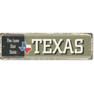 Imagem de SmartSign Placa de metal vintage do estado do Texas 10 x 35,5 cm "O estado da estrela solitária", alumínio à prova de ferrugem de 40 mil com sobretudo transparente, decoração de parede retrô, multicolorido