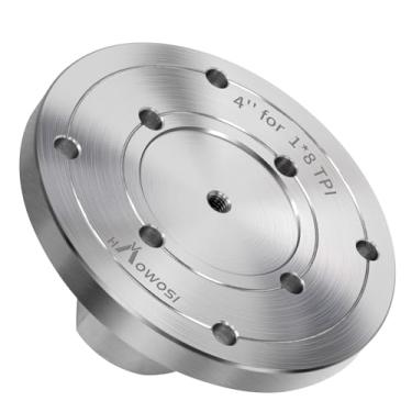 Imagem de HAowosi Placa frontal de torno de madeira de aço de 10 cm, placa frontal para torno de madeira, placa de face de torno adequada para eixo de 2,54 cm x 8TPI com mandril