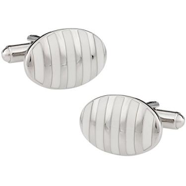 Imagem de Abotoaduras em tom de prata e esmalte branco oval com caixa de apresentação Cuff-Daddy