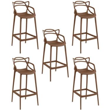 Imagem de Kit 5 Banqueta Alta Allegra Com Encosto Design Cozinha/bancada - Marrom