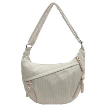 Imagem de Bolsa tiracolo de veludo cotelê de nylon trançado com vários bolsos crescente feminina e masculina bolsa de ombro, B - bege