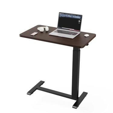 Imagem de Ywin Mesa lateral de altura ajustável, mesa de cabeceira ajustável com rodas, mesa de cabeceira sobreposta, mesa de cama móvel pneumática, mesa de cama de hospital com rodinhas (nogueira preta)