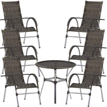 Imagem de 6 Cadeiras Alumínio E Mesa Tampo Varanda Jardim Piscina Cappuccino