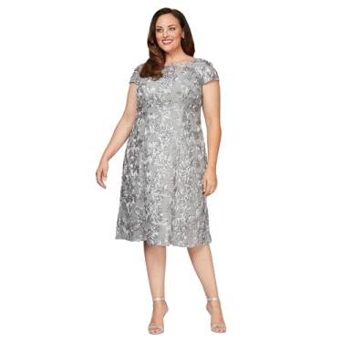 Imagem de Alex Evenings Vestido feminino plus size comprimento chá com detalhe de roseta, Dove evasê, 50