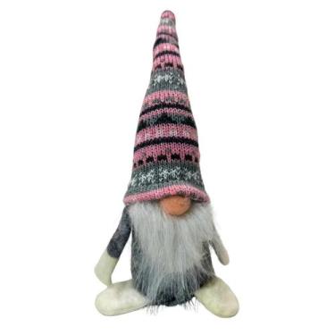 Imagem de Gnomo Noel Cinza Enfeite Natalino Boneco Gorro Crochê 23cm - tok da ca