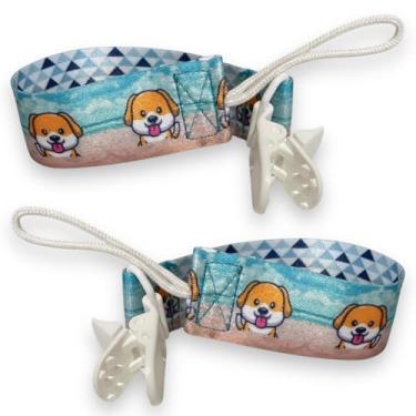 Imagem de Kit 2 Prendedor De Chupeta E Mordedor Bico Bebê C/Clip Jacaré Fecho Seguro Antiperda Compatível com Chupetas Buba, Mam, Kuka, Nuk, Avent, Pimpolho, Bibs, Europa, Lavável e Atóxico Livre de BPA (Azul, Cão)