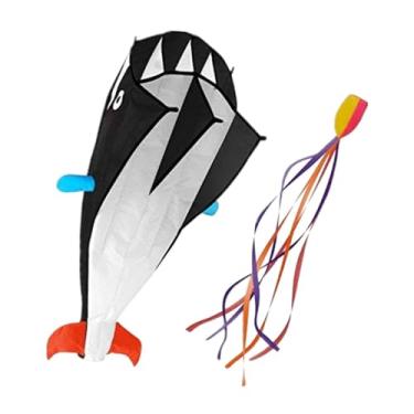 Imagem de predolo Pipa de golfinho para crianças e adultos, tema animal, 3D, portátil, enorme, fácil de, brinquedo para parque, quintal, atividade familiar, praia, Preto