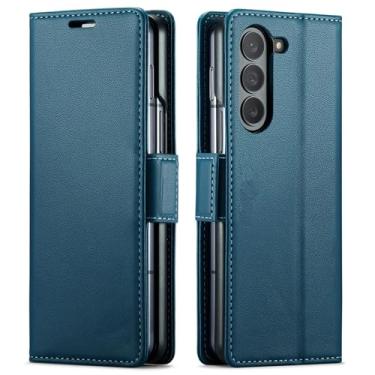 Imagem de Capa para Galaxy Z Fold6, carteira magnética de couro sintético durável com porta-cartões e capa à prova de choque (para Galaxy Z Fold6/azul)