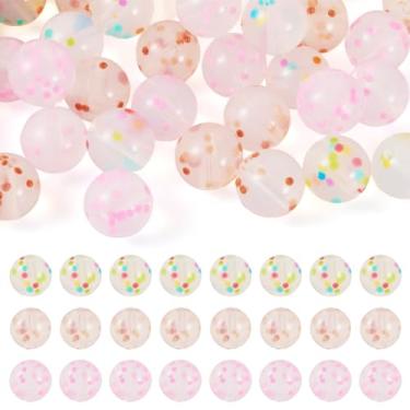 Imagem de Pandahall 30 peças contas de silicone de confete de 12 mm bolinhas de borracha redondas transparentes com glitter de silicone bola focal contas espaçadoras soltas para canetas faça você mesmo
