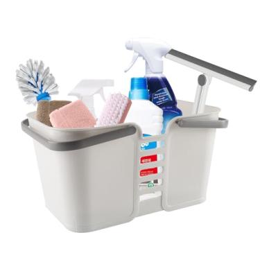 Imagem de Yomjarl Organizador de suprimentos de limpeza, organizador grande de armazenamento de produtos de limpeza com alças, balde de plástico portátil para armazenamento de ferramentas, cesto de chuveiro
