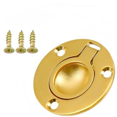 Imagem de HAIWEN Puxador de anel de descarga de escotilha de aço inoxidável 316, latão polido marinho redondo/quadrado anel de elevação para armário anel de elevação nivelado com parafusos (dourado, 50 x 50 mm)