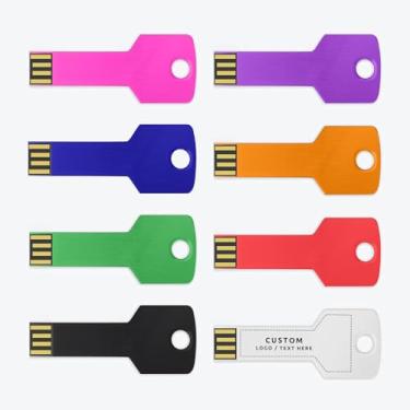 Imagem de Pen drive USB personalizado, pacote com 50 unidades de pen drive em formato de chave personalizada USB 2.0, ideal para negócios, educação, corporações, estúdios de fotografia e música (64 GB, sem