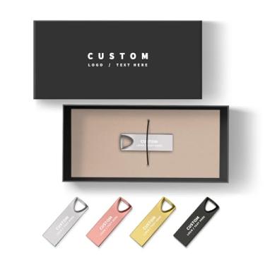 Imagem de Pen drive USB de metal personalizado, pacote com 50 pen drives personalizados USB 2.0, pen drive, ideal para eventos de negócios, presentes corporativos e brindes promocionais (16 GB, com caixa de