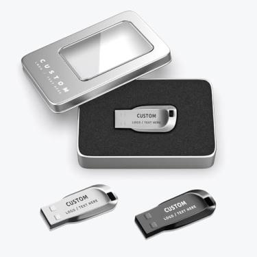 Imagem de Flash drives USB de metal personalizados, pen drives personalizados para presentes, eventos e marcas corporativas | Logotipo gravado | Unidade USB promocional em massa (50,64 GB)