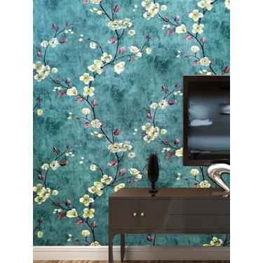 Imagem de Adesivo de parede autoadesivo de PVC flor verde escuro retrô para quarto loja 3D adesivo de parede verde - 45 * 300 cm