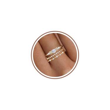 Imagem de Anéis empilháveis para mulheres adolescentes presentes na moda anéis de ouro para mulheres não manchadas zircônia cúbica conjunto de anéis grossos alianças de casamento joias de ouro tamanho 6-10, Aço