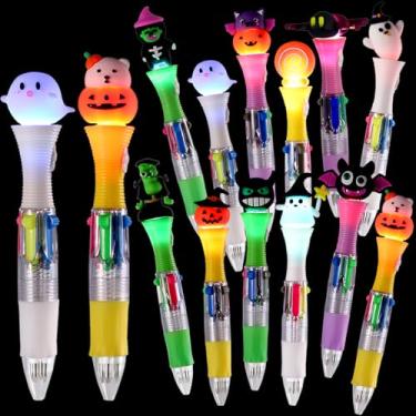 Imagem de Vellibring 12 canetas de Halloween, canetas esferográficas multicoloridas com luzes, 4 cores em 1, retráteis de Halloween, 0,7 mm, artigos de papelaria multicoloridos, para festas, materiais escolares
