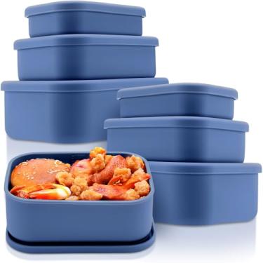 Imagem de Blushtier 2 conjuntos de 6 recipientes de silicone para armazenamento de alimentos com tampa, lancheira retangular, recipientes rígidos de silicone, caixa bento, micro-ondas, lava-louças, freezer, 283