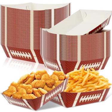 Imagem de 100 bandejas de comida de futebol à prova d'água à prova de óleo rúgbi pratos de comida de rúgbi suprimentos de festa multiuso papel lanche bandejas de servir lembrancinhas de festa de futebol para
