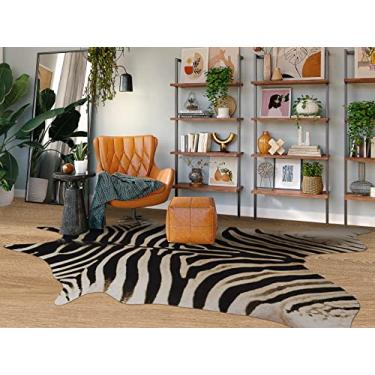Imagem de Guyi Rare Tapete de zebra grande, 7,6 x 1,9 m, tapetes de couro bovino premium para quarto, sala de estar, sala de jantar, tapetes de animais marrons com estampa de vaca antiderrapante