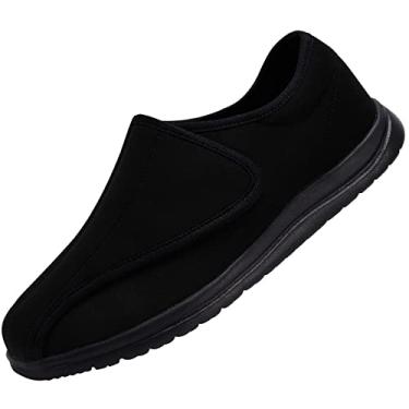 Imagem de YURUMA Tênis masculino largo ajustável de para idosos, edema diabético, pés inchados, sola antiderrapante e leve, Preto, 12 Wide