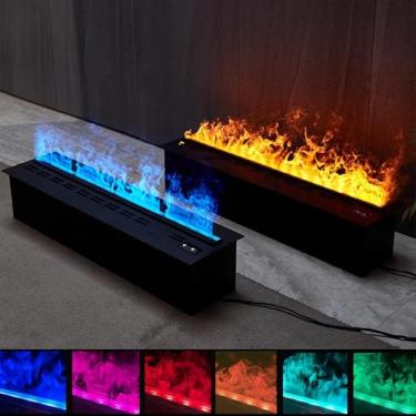 Imagem de Lareira A Vapor De água 3d Com Luz De Atmosfera De 7 Cores, Painel De Toque E Controle Remoto, Inserção De Lareiras Embutidas, ótima Decoração Para Casa, Escritório, Hotel, 80cm