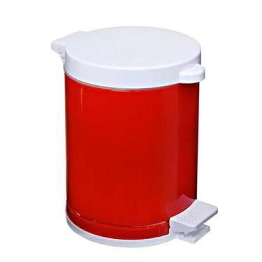 Imagem de Lixeira Pedal Cesto De Lixo Tampa 4,5 Litros Vermelha e Branca Cozinha