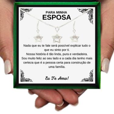 Imagem de Colar Brincos Conjunto Prata 925 Presente Aniversário Esposa Casamento