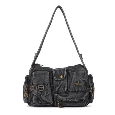 Imagem de Angel Kiss Bolsas Hobo para mulheres, bolsas de ombro vintage para mulheres, bolsa transversal pequena com alça ajustável, Jeans preto, Small to Medium