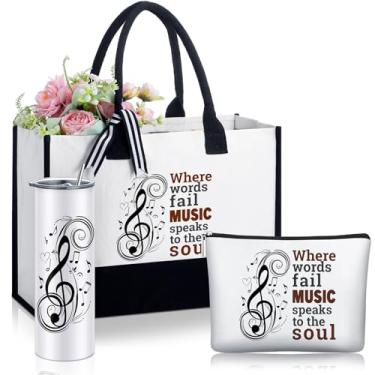 Imagem de Sieral Bolsa feminina para presente de praia, 3 peças, bolsa de maquiagem para presentes de limpeza doméstica, Colorido., tote bag 17 x 12 x 8 inches, Música