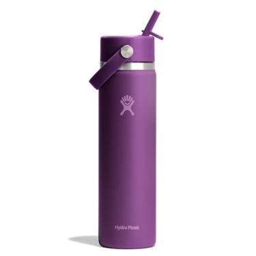 Imagem de Hydro Flask Garrafa de água - aço inoxidável isolado - tampa larga de palha, não derrama, à prova de vazamento em 680 g Beachplum Purple